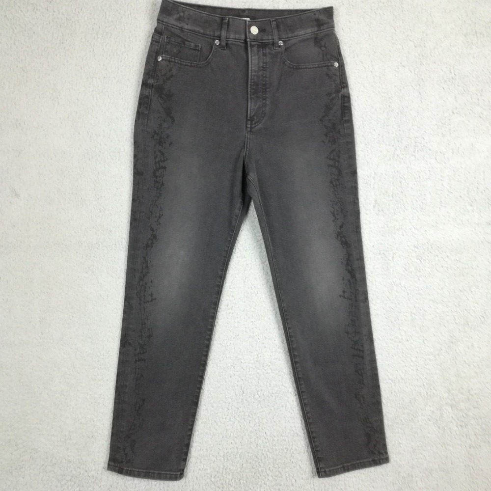 Express Womens Jeans Slim Ankle Super High Rise Black Denim Splatter‎ Detail 6